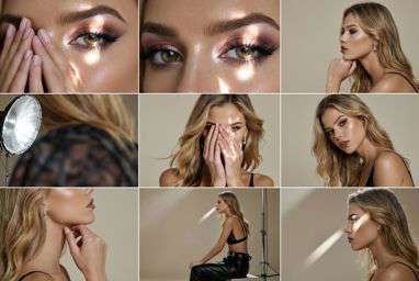 Anna 2 - LACE TRIANGLE BRALETTE + 50TH ANNIVERSARY LEATHER TROUSERS WITH DARTS AND BELT - Editorial 3x3 Grid [Rotated 48° Left]