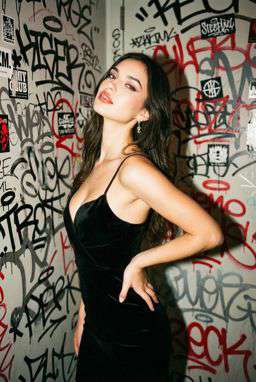 Petra - EMBROIDERED TEXTURED BLOUSE + 50TH ANNIVERSARY LEATHER TROUSERS WITH DARTS AND BELT - Punk Graffiti Wall Flash [Rotated 59° Left]