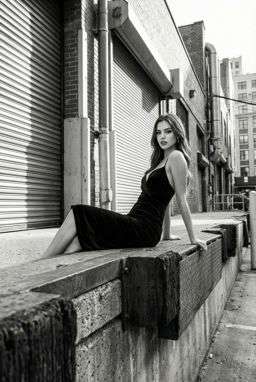 Petra - CONTRAST LACE BRALETTE + CONTRAST TRIM TROUSERS - B&W Loading Dock [Rotated 46° Left]