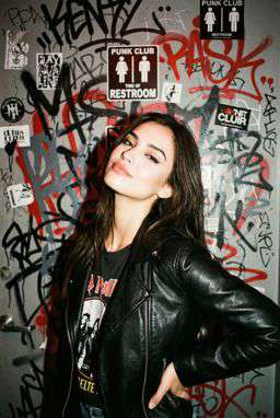 Petra - ASYMMETRIC TEXTURED BLOUSE - LIMITED EDITION + 50TH ANNIVERSARY LEATHER TROUSERS WITH DARTS AND BELT - Punk Graffiti Wall Flash