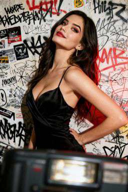 Petra - CONTRAST LACE BRALETTE + 50TH ANNIVERSARY LEATHER TROUSERS WITH DARTS AND BELT - Punk Graffiti Wall Flash