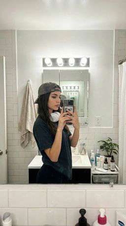 Petra - EMBROIDERED TEXTURED BLOUSE + 50TH ANNIVERSARY LEATHER TROUSERS WITH DARTS AND BELT - Bathroom Mirror Selfie [Rotated 48° Right]